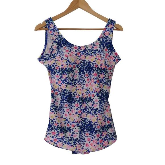 Shore Shapes Swimsuit Womens 12 Blue Floral Colorful Retro Dress - Picture 1 of 5